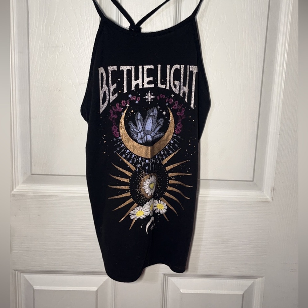 black “be the light” tank